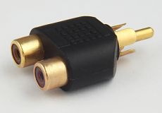 Adapter  wtyk RCA / 2*gniazdo RCA; złoty